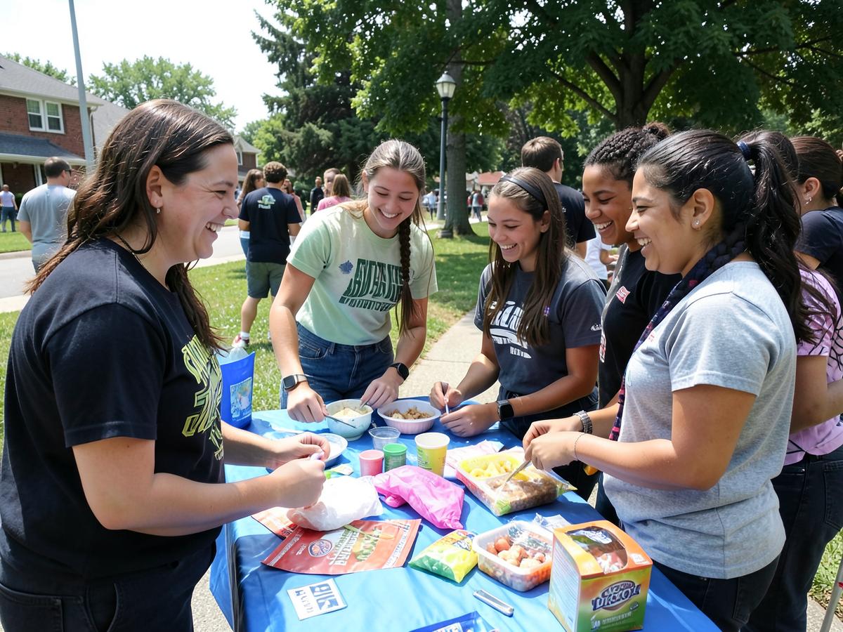 Students running a community fundraiser table (sample photo)